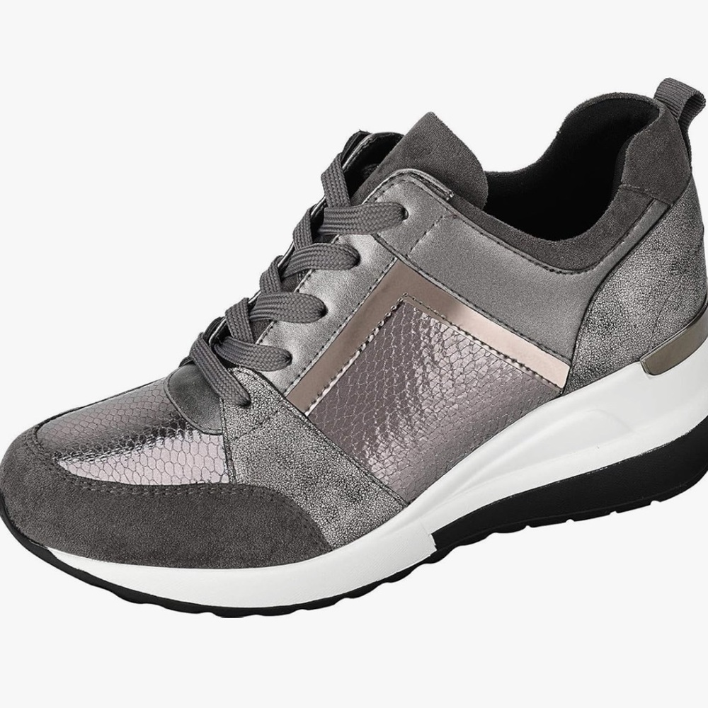 Gray Platform Sneakers with Metallic Accents